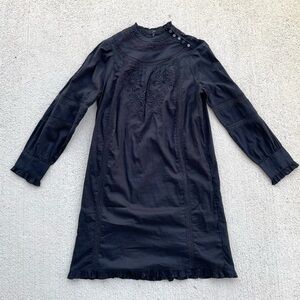 J.Crew Black Embroidered Prairie Dress XS Lace Victorian Cottagecore academia